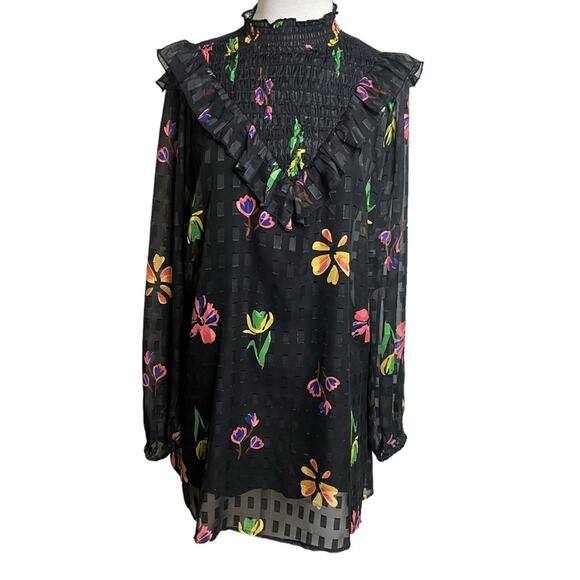 Bonheur d’amour ruffle detail floral mini dress Sz S - Picture 2 of 7